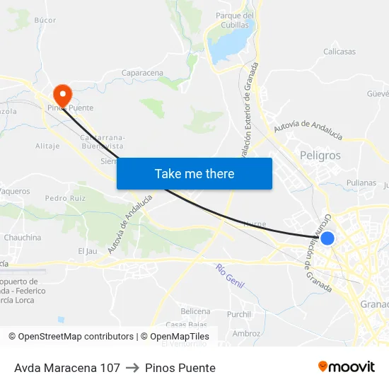 Avda Maracena 107 to Pinos Puente map
