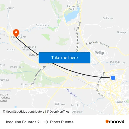 Joaquina Eguaras 21 to Pinos Puente map
