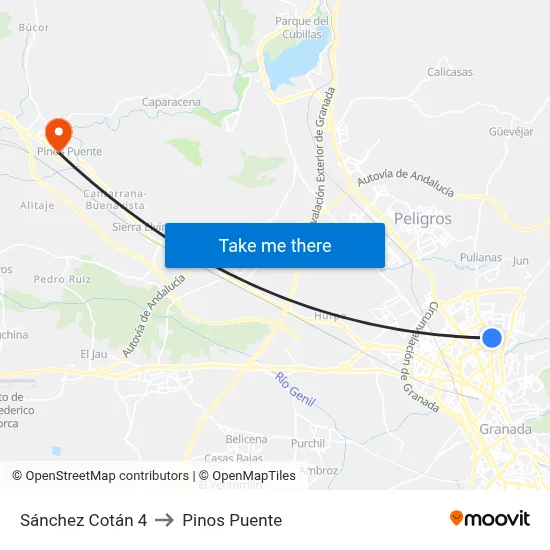 Sánchez Cotán 4 to Pinos Puente map
