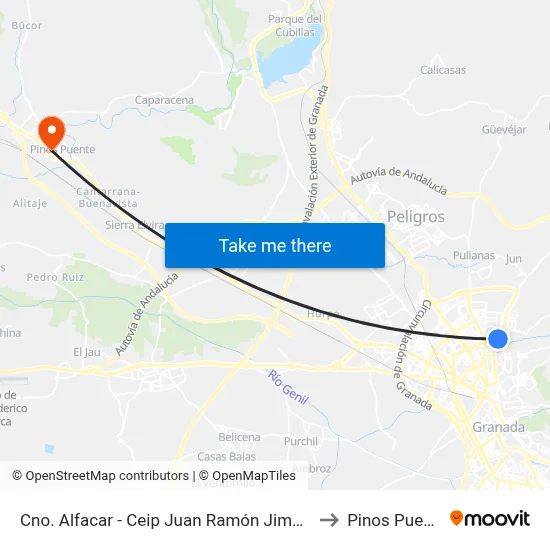 Cno. Alfacar - Ceip Juan Ramón Jiménez to Pinos Puente map