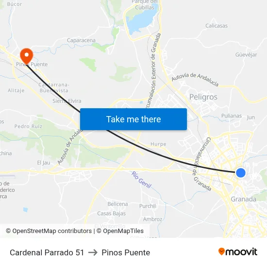 Cardenal Parrado 51 to Pinos Puente map