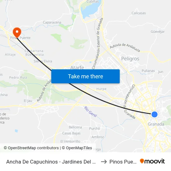 Ancha De Capuchinos - Jardines Del Triunfo to Pinos Puente map