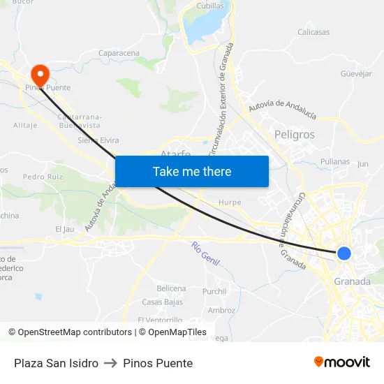 Plaza San Isidro to Pinos Puente map