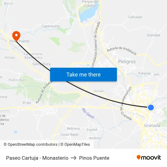Paseo Cartuja - Monasterio to Pinos Puente map