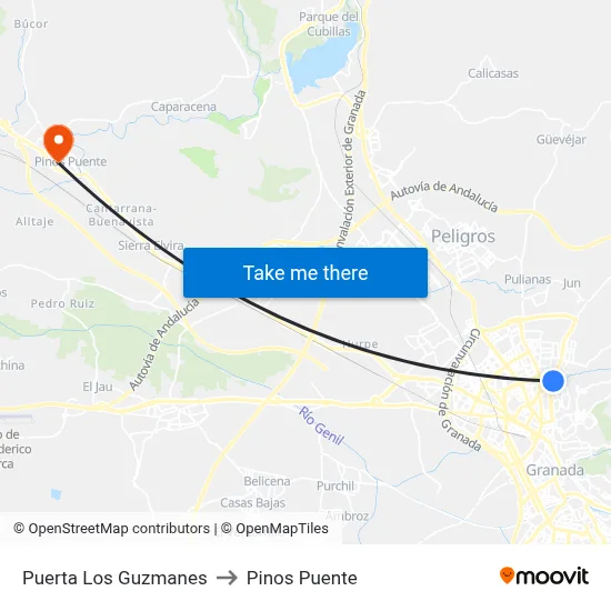 Puerta Los Guzmanes to Pinos Puente map