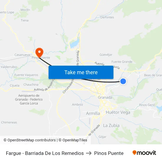 Fargue - Barriada De Los Remedios to Pinos Puente map