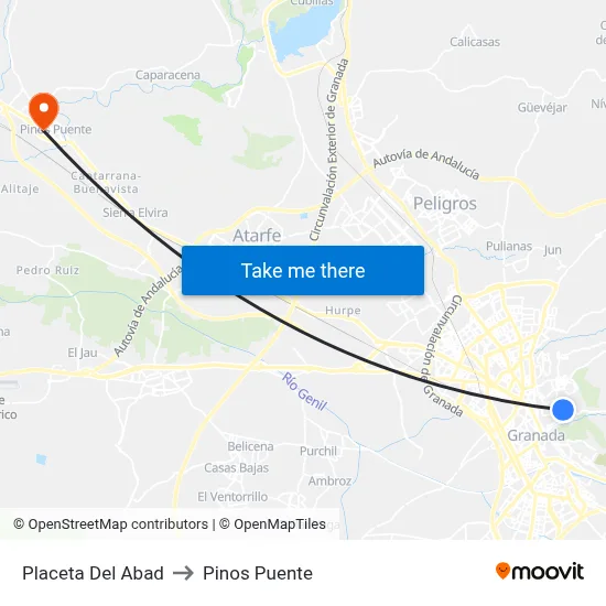 Placeta Del Abad to Pinos Puente map