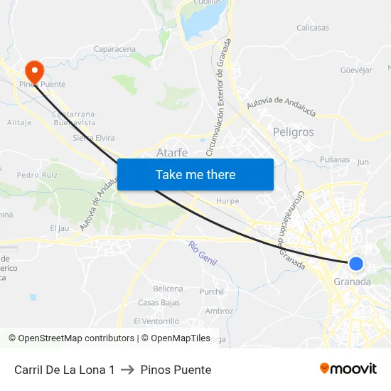 Carril De La Lona 1 to Pinos Puente map