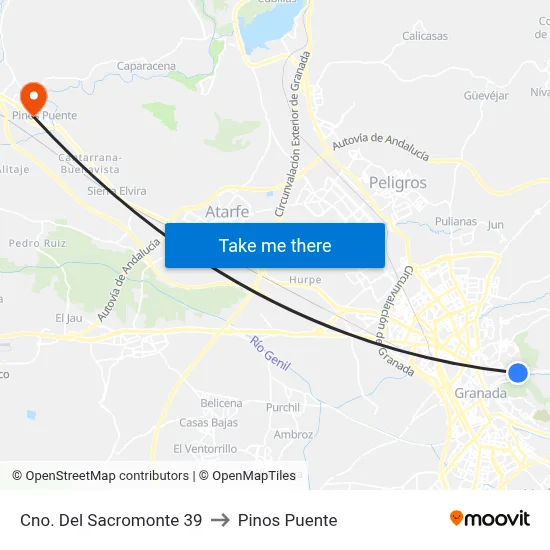 Cno. Del Sacromonte 39 to Pinos Puente map