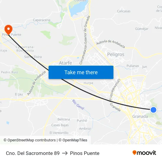 Cno. Del Sacromonte 89 to Pinos Puente map