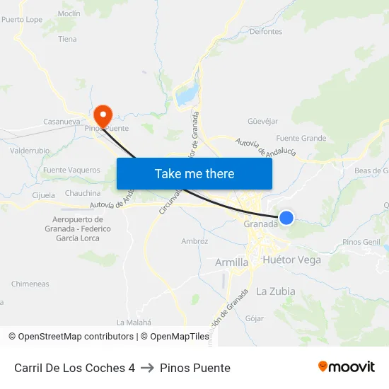 Carril De Los Coches 4 to Pinos Puente map