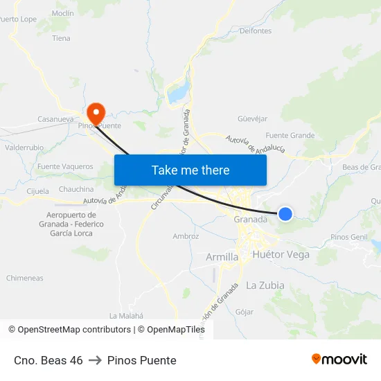 Cno. Beas 46 to Pinos Puente map