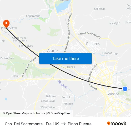 Cno. Del Sacromonte - Fte 109 to Pinos Puente map