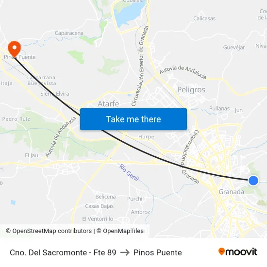 Cno. Del Sacromonte - Fte 89 to Pinos Puente map