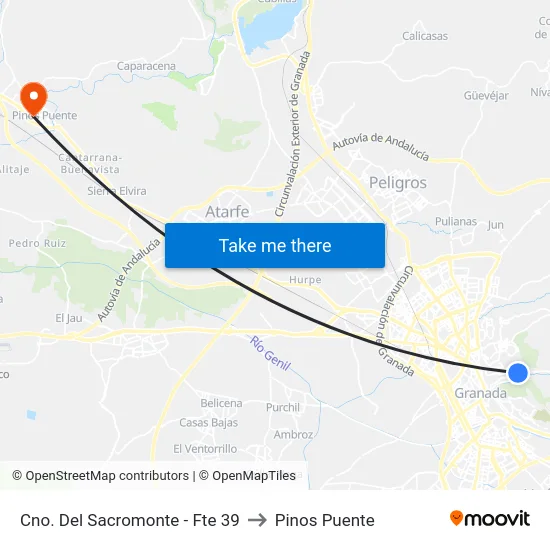Cno. Del Sacromonte - Fte 39 to Pinos Puente map