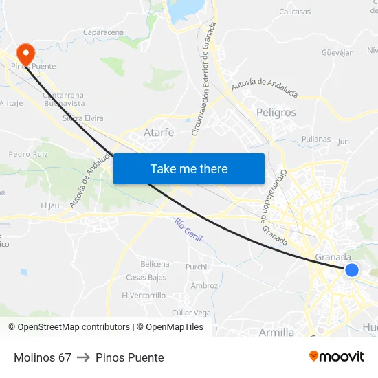 Molinos 67 to Pinos Puente map