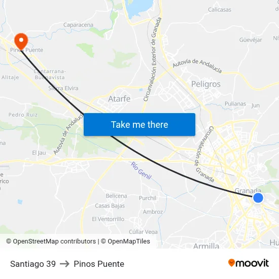 Santiago 39 to Pinos Puente map