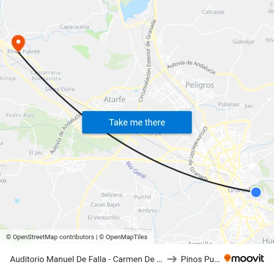 Auditorio Manuel De Falla - Carmen De Los Mártires to Pinos Puente map