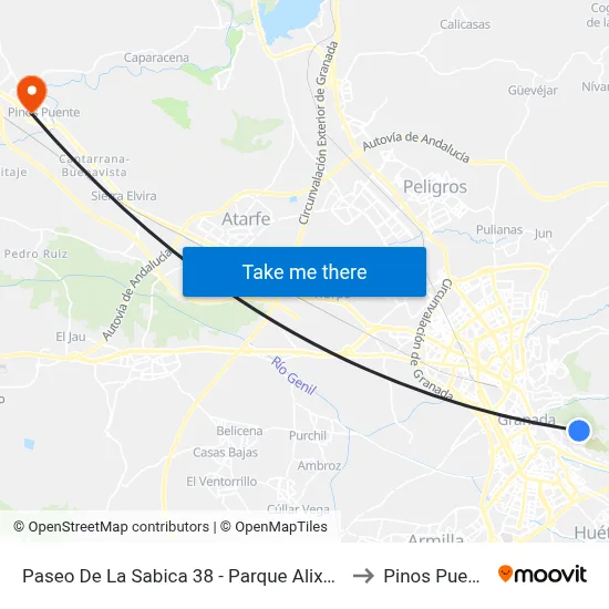 Paseo De La Sabica 38 - Parque Alixares to Pinos Puente map
