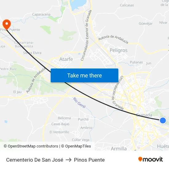 Cementerio De San José to Pinos Puente map