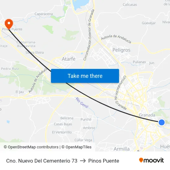 Cno. Nuevo Del Cementerio 73 to Pinos Puente map