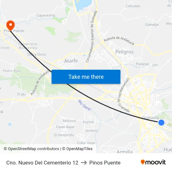 Cno. Nuevo Del Cementerio 12 to Pinos Puente map