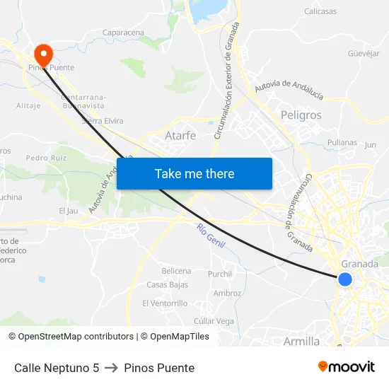 Calle Neptuno 5 to Pinos Puente map
