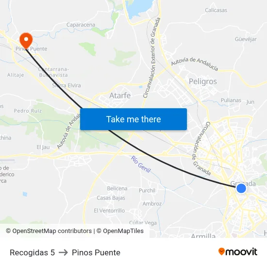 Recogidas 5 to Pinos Puente map