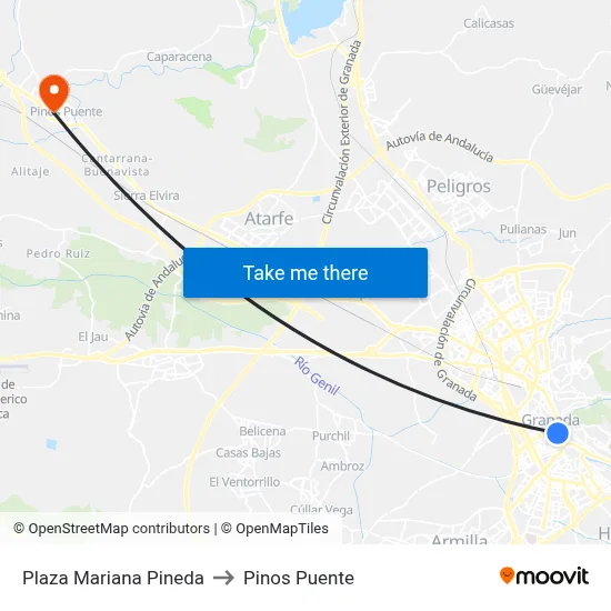 Plaza Mariana Pineda to Pinos Puente map