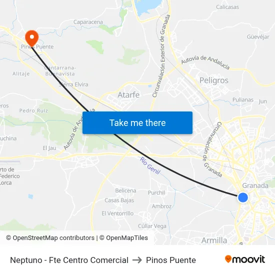 Neptuno - Fte Centro Comercial to Pinos Puente map