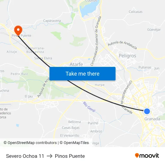 Severo Ochoa 11 to Pinos Puente map
