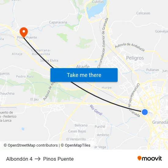 Albondón 4 to Pinos Puente map