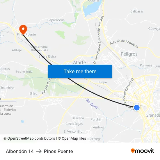 Albondón 14 to Pinos Puente map