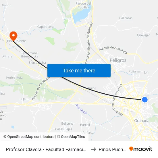 Profesor Clavera - Facultad Farmacia 1 to Pinos Puente map