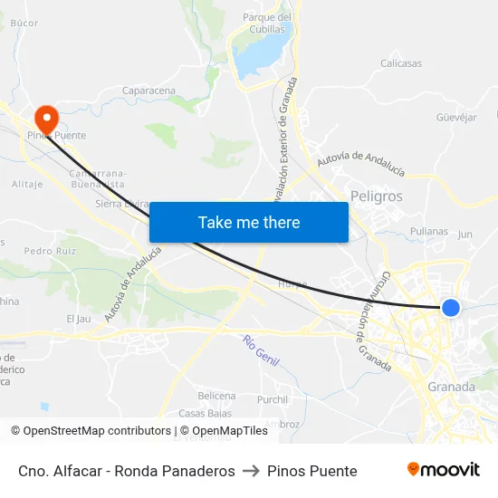 Cno. Alfacar - Ronda Panaderos to Pinos Puente map