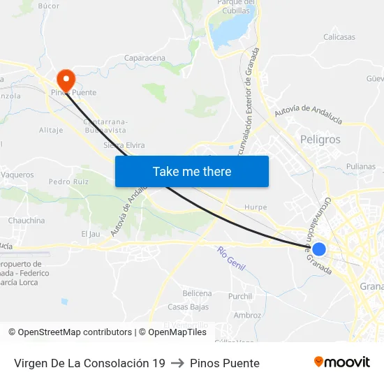 Virgen De La Consolación 19 to Pinos Puente map
