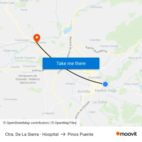 Ctra. De La Sierra - Hospital to Pinos Puente map