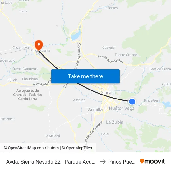 Avda. Sierra Nevada 22 - Parque Acuático to Pinos Puente map