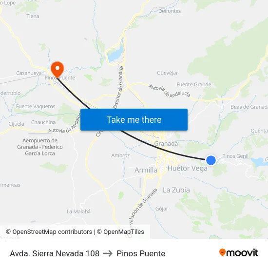 Avda. Sierra Nevada 108 to Pinos Puente map