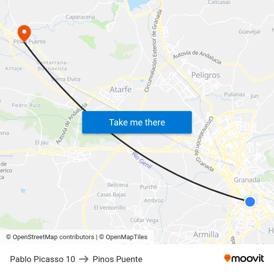 Pablo Picasso 10 to Pinos Puente map