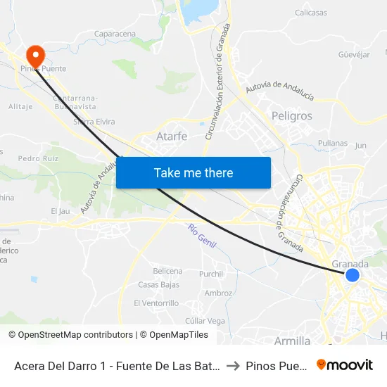 Acera Del Darro 1 - Fuente De Las Batallas to Pinos Puente map