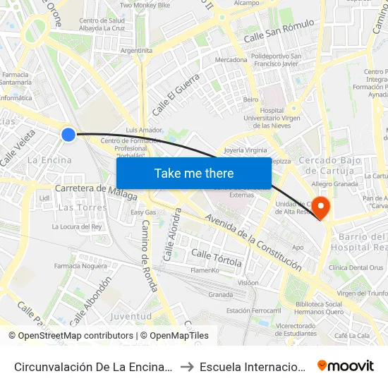 Circunvalación De La Encina - Parque La Rosaleda to Escuela Internacional De Posgrado map