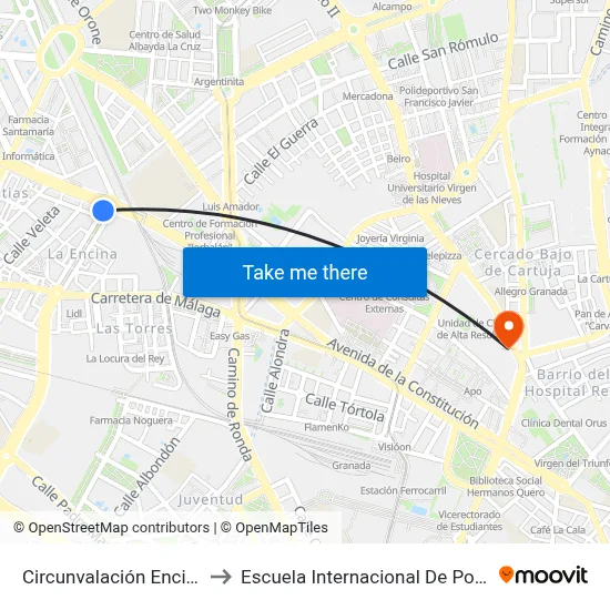 Circunvalación Encina 23 to Escuela Internacional De Posgrado map