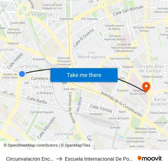 Circunvalación Encina 3 to Escuela Internacional De Posgrado map