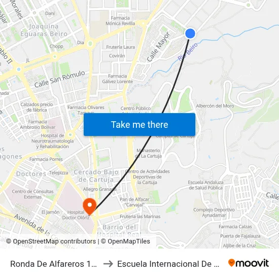 Ronda De Alfareros 18 - Aavv to Escuela Internacional De Posgrado map
