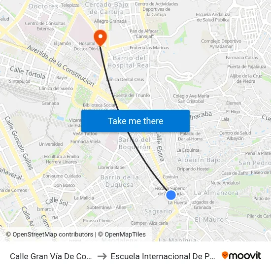 Calle Gran Vía De Colón, 12 to Escuela Internacional De Posgrado map