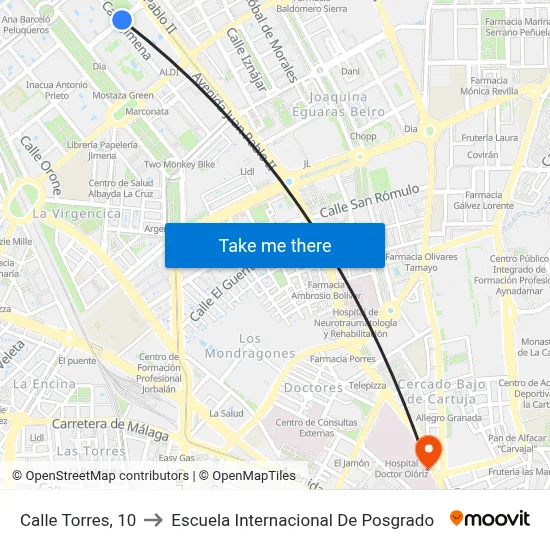 Calle Torres, 10 to Escuela Internacional De Posgrado map