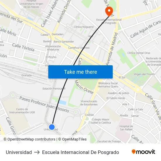 Universidad to Escuela Internacional De Posgrado map