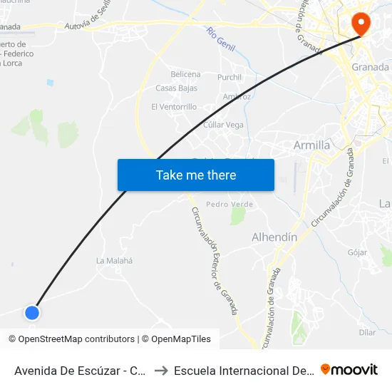 Avenida De Escúzar - Centro Citai to Escuela Internacional De Posgrado map