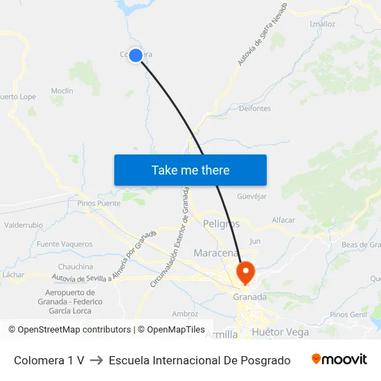 Colomera 1 V to Escuela Internacional De Posgrado map